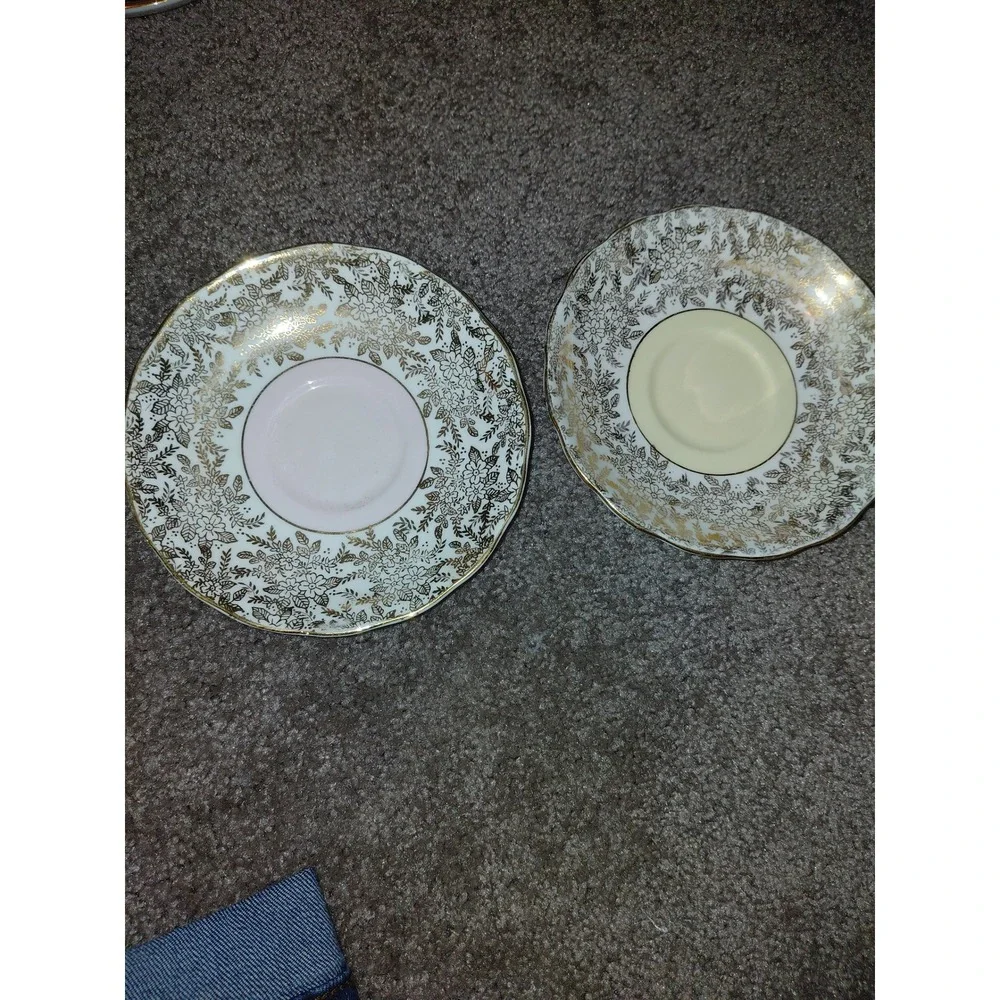 Colclough China Mismatched Saucers Set of 2 Pink and Yellow Gold Floral England